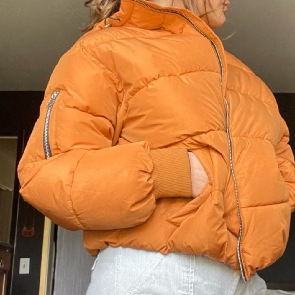Orange puffer. Super warm!